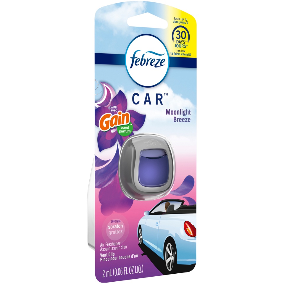 slide 2 of 2, Febreze Car Moonlight Breeze With Gain Scent Vent Clip Air Freshener, 0.06 oz
