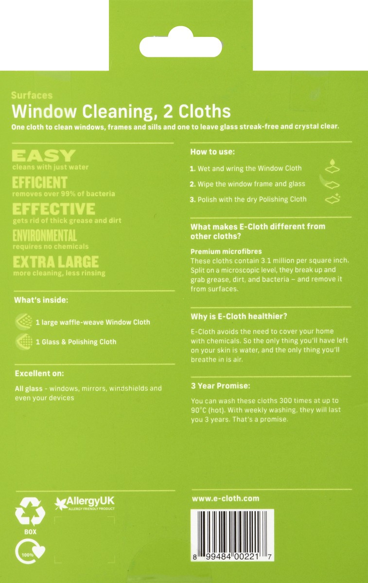 slide 8 of 8, E-Cloth Window Cleaning Cloths 2 ea, 2 ct
