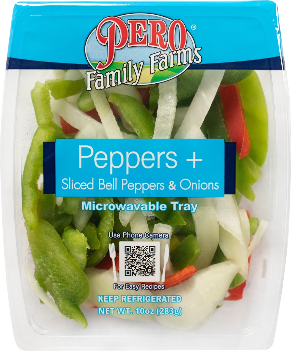 slide 1 of 9, Pero Family Farms Peppers + Sliced Bell Peppers & Onions 10 oz, 10 oz