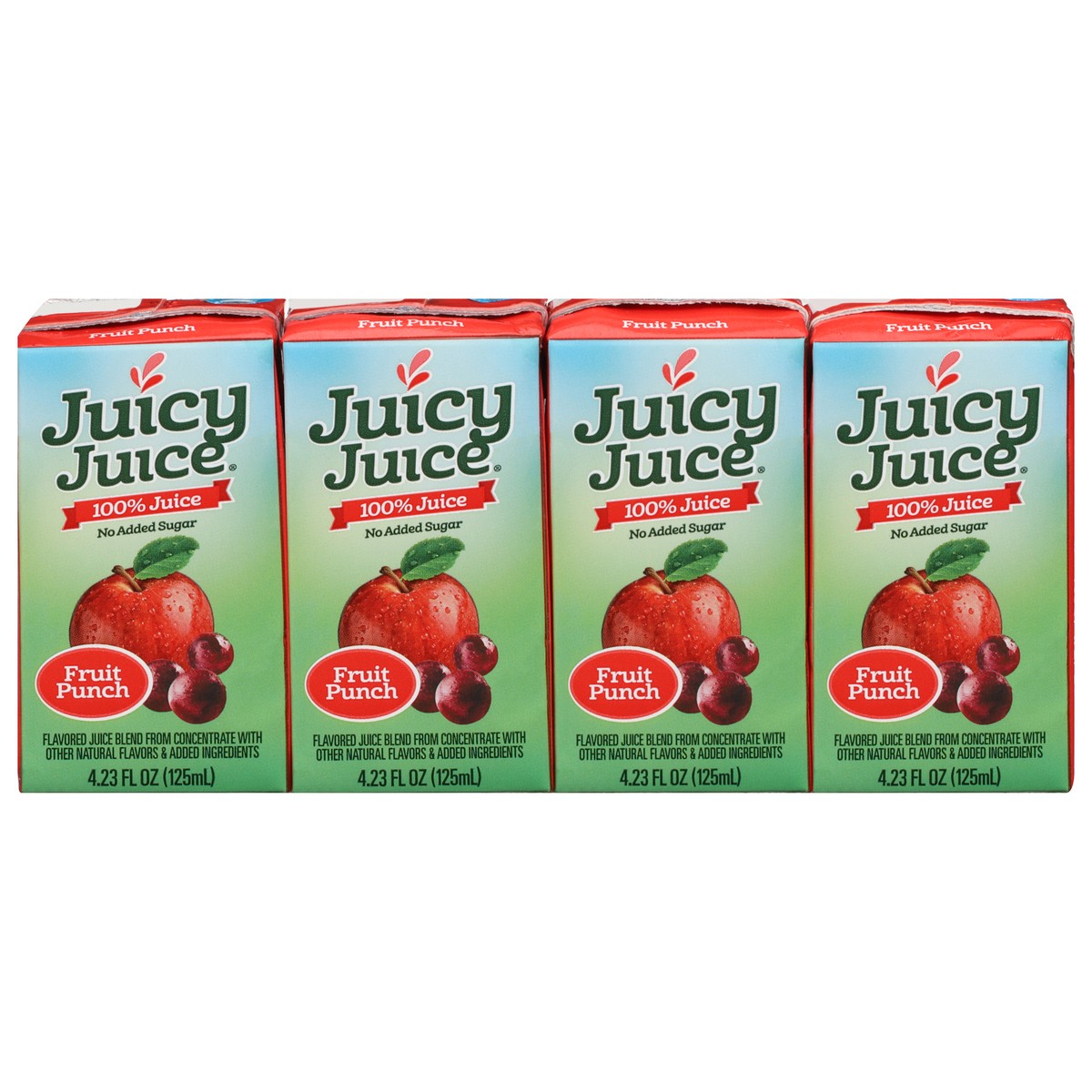 slide 1 of 9, Juicy Juice No Added Sugar Fruit Punch 100% Juice 4 - 4.23 fl oz Cartons, 4 ct