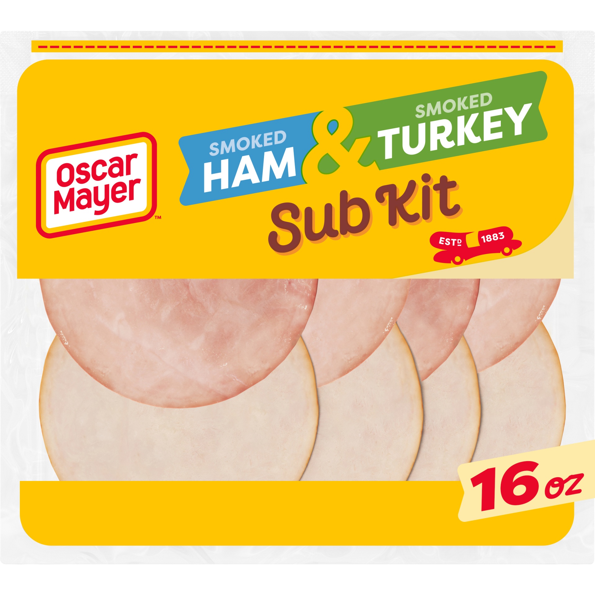 slide 1 of 5, Oscar Mayer Sub Kit with Ham & Turkey Sliced Lunch Meat Pack, 16 oz