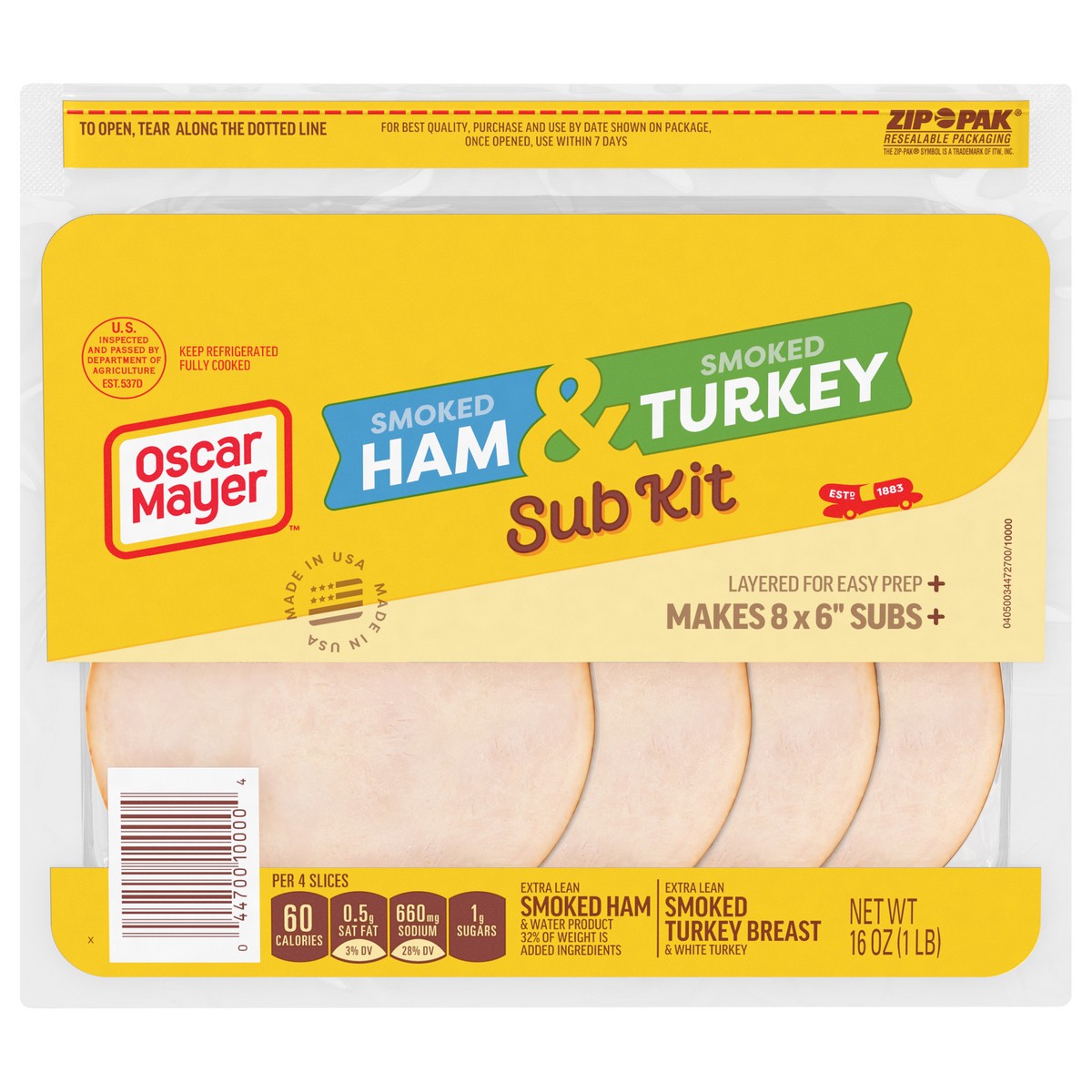 slide 1 of 5, Oscar Mayer SubKit Smoked Ham & Turkey 16 oz, 1 ct