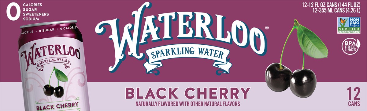 slide 2 of 2, Waterloo Black Cherry Sparkling Water - 12pk / 12 fl oz Cans - 12 ct; 12 fl oz, 12 ct; 12 fl oz