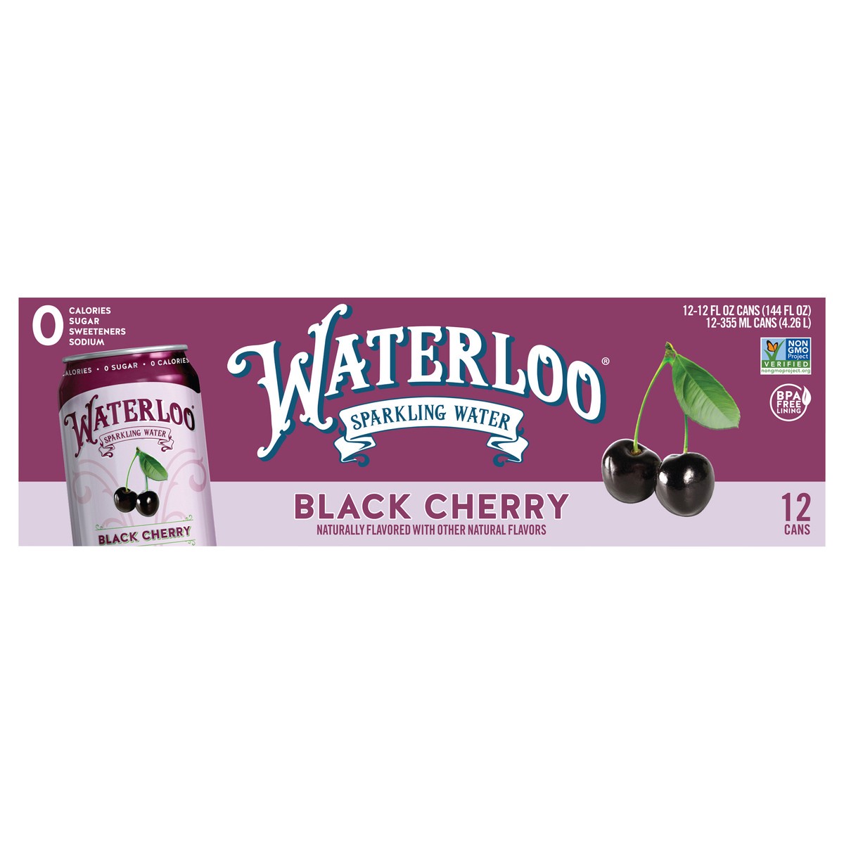 slide 1 of 2, Waterloo Black Cherry Sparkling Water - 12pk / 12 fl oz Cans - 12 ct; 12 fl oz, 12 ct; 12 fl oz