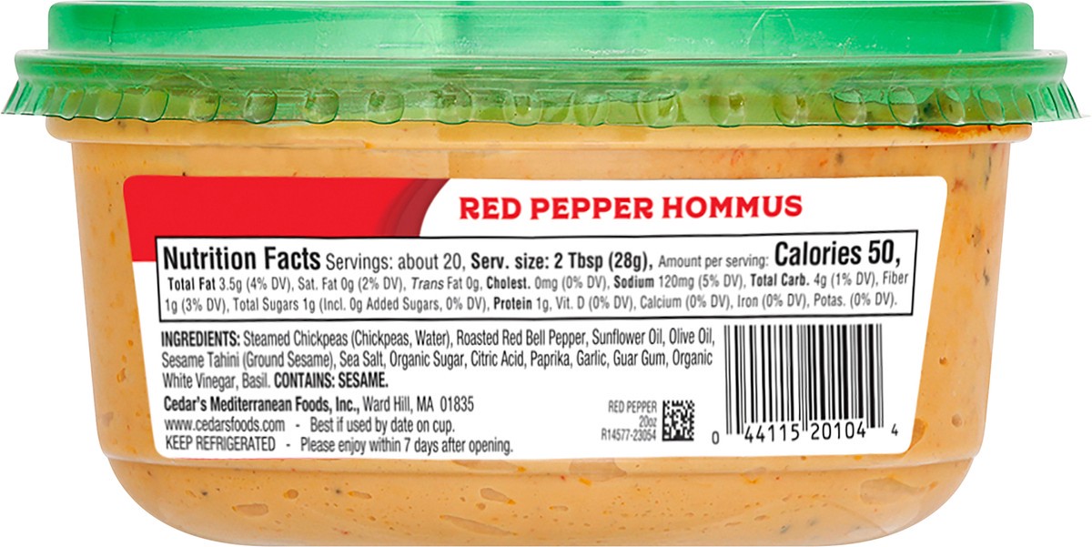 slide 4 of 4, Cedar's Foods Roasted Red Pepper Hommus, 20 oz