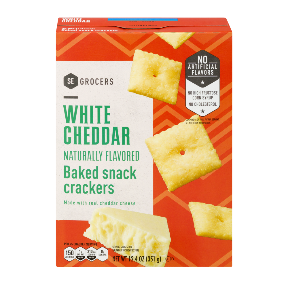 slide 1 of 1, SE Grocers White Cheddar Naturally Flavored Baked Snack Crackers, 12.4 oz