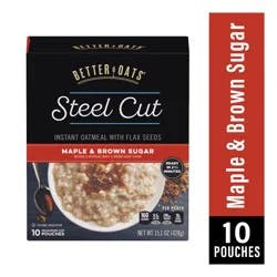 Better Oats Steel Cut Quick Cooking Maple & Brown Sugar Oatmeal With Flax Seeds 10 ea