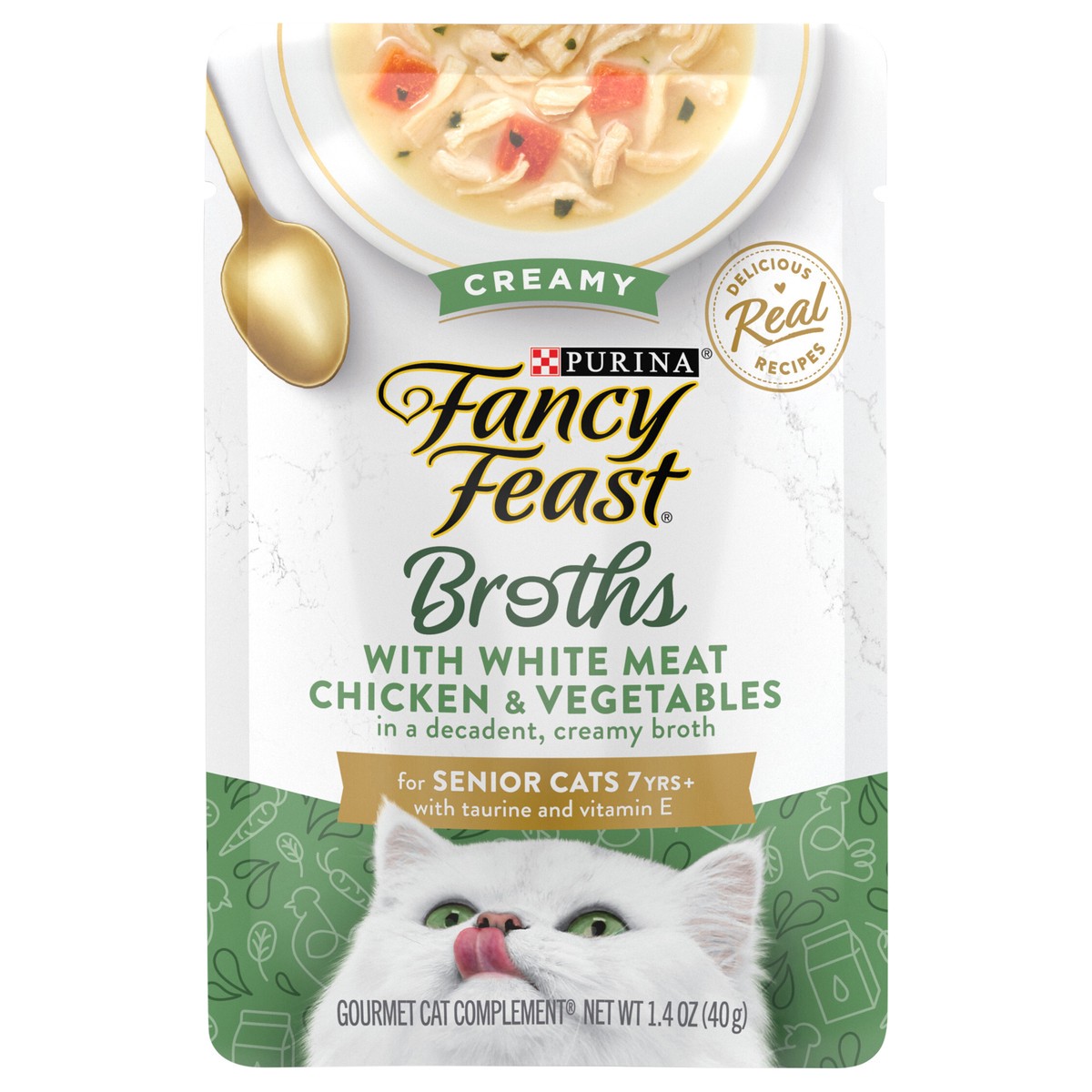 slide 1 of 1, Fancy Feast Purina Fancy Feast Lickable Senior Cat Food Broth Topper Creamy with White Meat Chicken, 1.4 oz