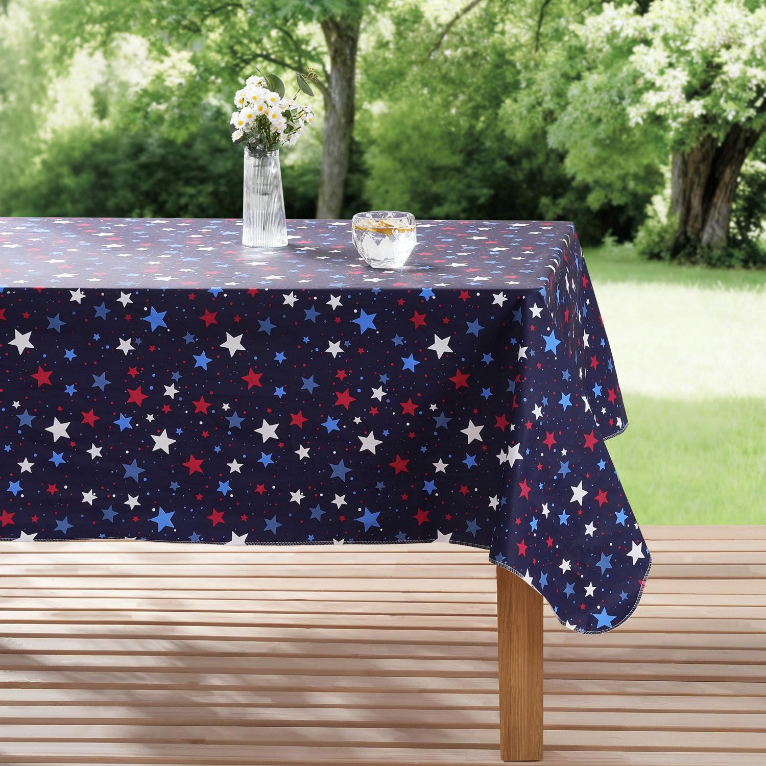 slide 1 of 4, Meijer Corporate Seasonal Summer Peva Tablecloth, Star Splatter, 60 in x 84 in, 60 x 84
