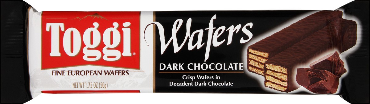 slide 4 of 7, Toggi Fine European Dark Chocolate Wafers 1.9 oz. Wrapper, 1.9 oz