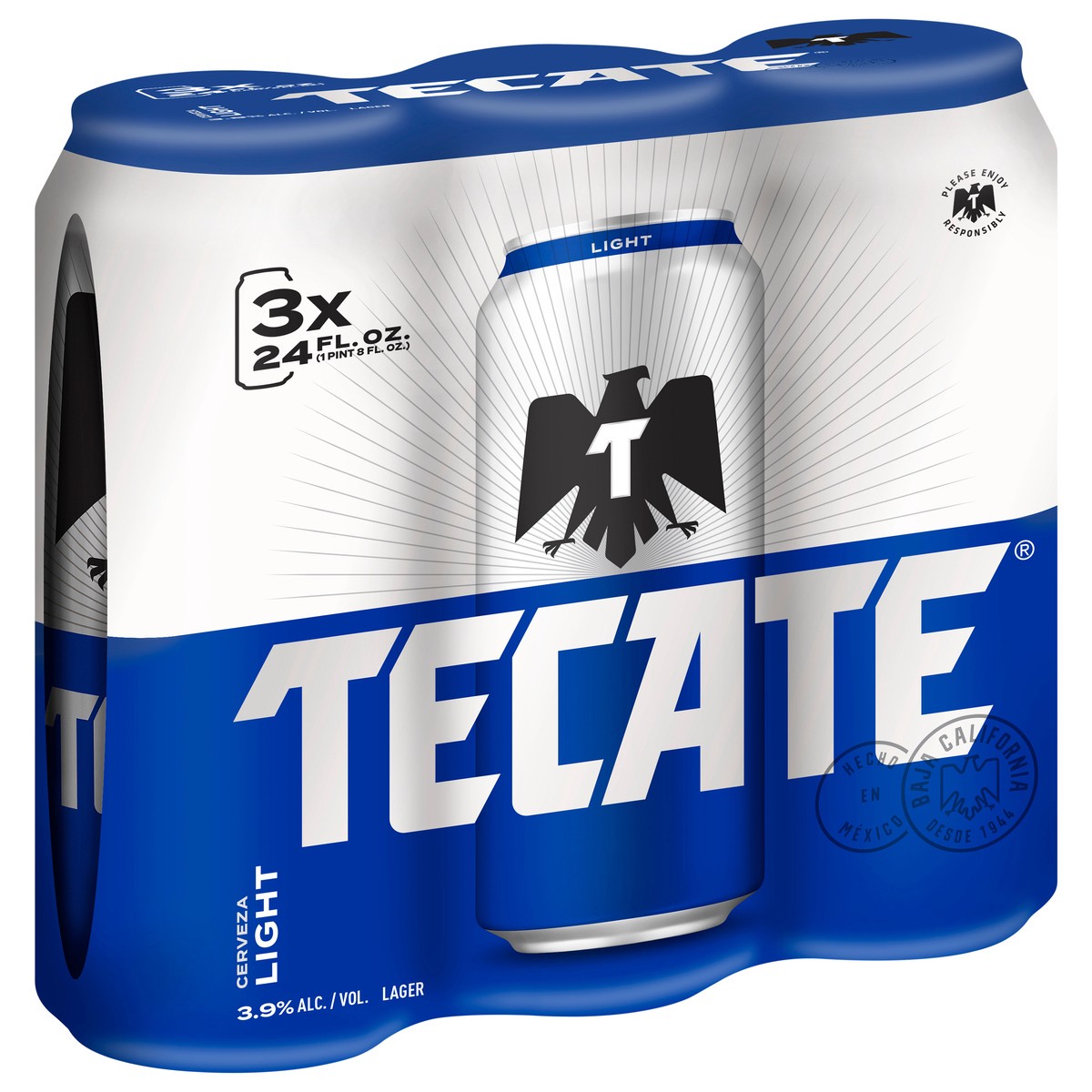 slide 3 of 4, Tecate Light Mexican Lager Beer, 3 Pack, 24 fl oz Cans, 24 oz