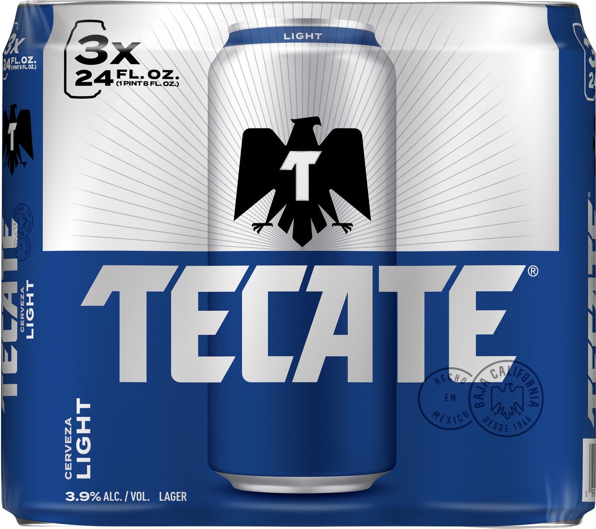 slide 2 of 4, Tecate Light Mexican Lager Beer, 3 Pack, 24 fl oz Cans, 24 oz