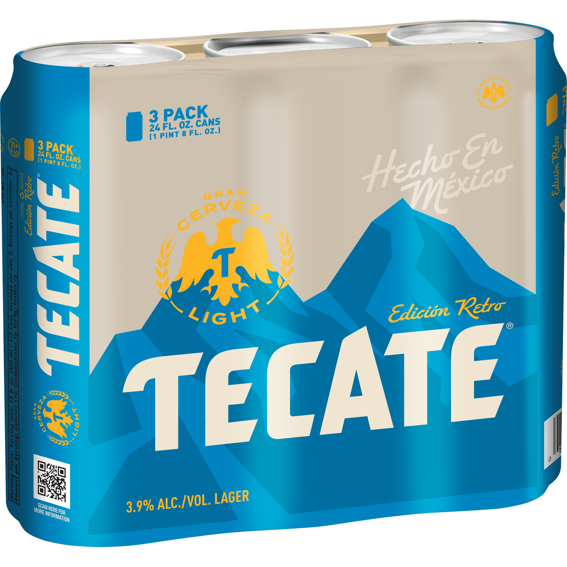 slide 1 of 4, Tecate Light Mexican Lager Beer, 3 Pack, 24 fl oz Cans, 24 oz