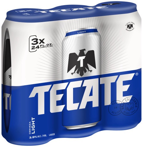 slide 1 of 4, Tecate Light Mexican Lager Beer, 3 Pack, 24 fl oz Cans, 24 oz