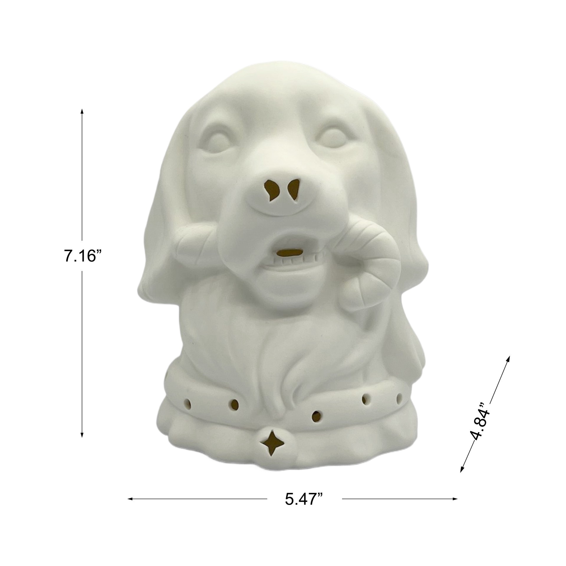 slide 4 of 8, 7.25" Led Diy Ceramic Dog With A Candy Cane Decor By Make Market, 5.47 in x 4.84 in x 7.16 in