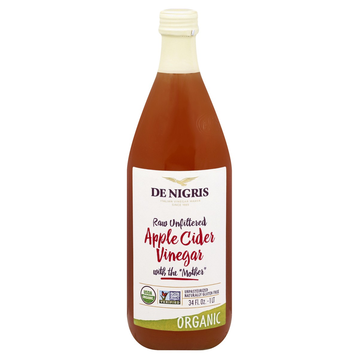 slide 1 of 8, De Nigris Organic Raw Unfiltered Apple Cider Vinegar With Mother, 34 fl oz