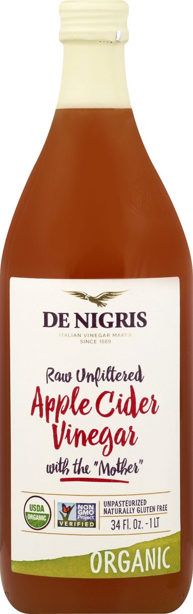 slide 7 of 8, De Nigris Organic Raw Unfiltered Apple Cider Vinegar With Mother, 34 fl oz