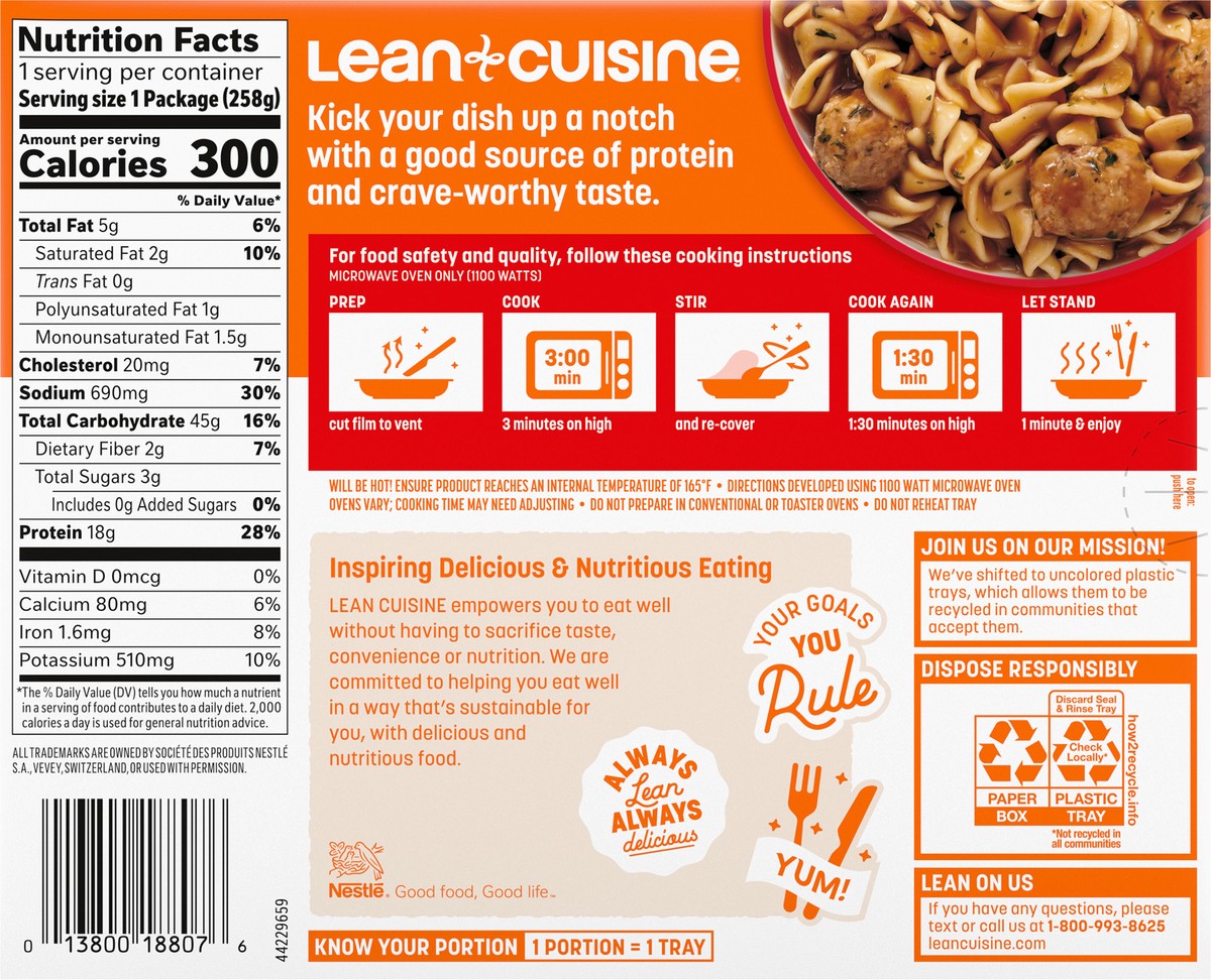 slide 5 of 9, Lean Cuisine Frozen Meal Swedish Meatballs, Protein Kick Microwave Meal, Microwave Swedish Meatball Dinner, Frozen Dinner for One, 9.12 oz