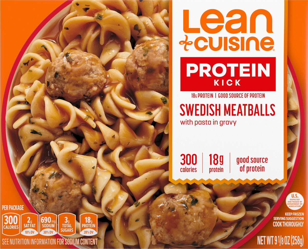 slide 2 of 9, Lean Cuisine Frozen Meal Swedish Meatballs, Protein Kick Microwave Meal, Microwave Swedish Meatball Dinner, Frozen Dinner for One, 9.12 oz