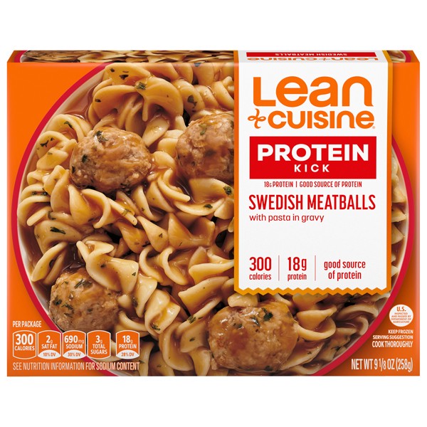 slide 1 of 9, Lean Cuisine Frozen Meal Swedish Meatballs, Protein Kick Microwave Meal, Microwave Swedish Meatball Dinner, Frozen Dinner for One, 9.12 oz