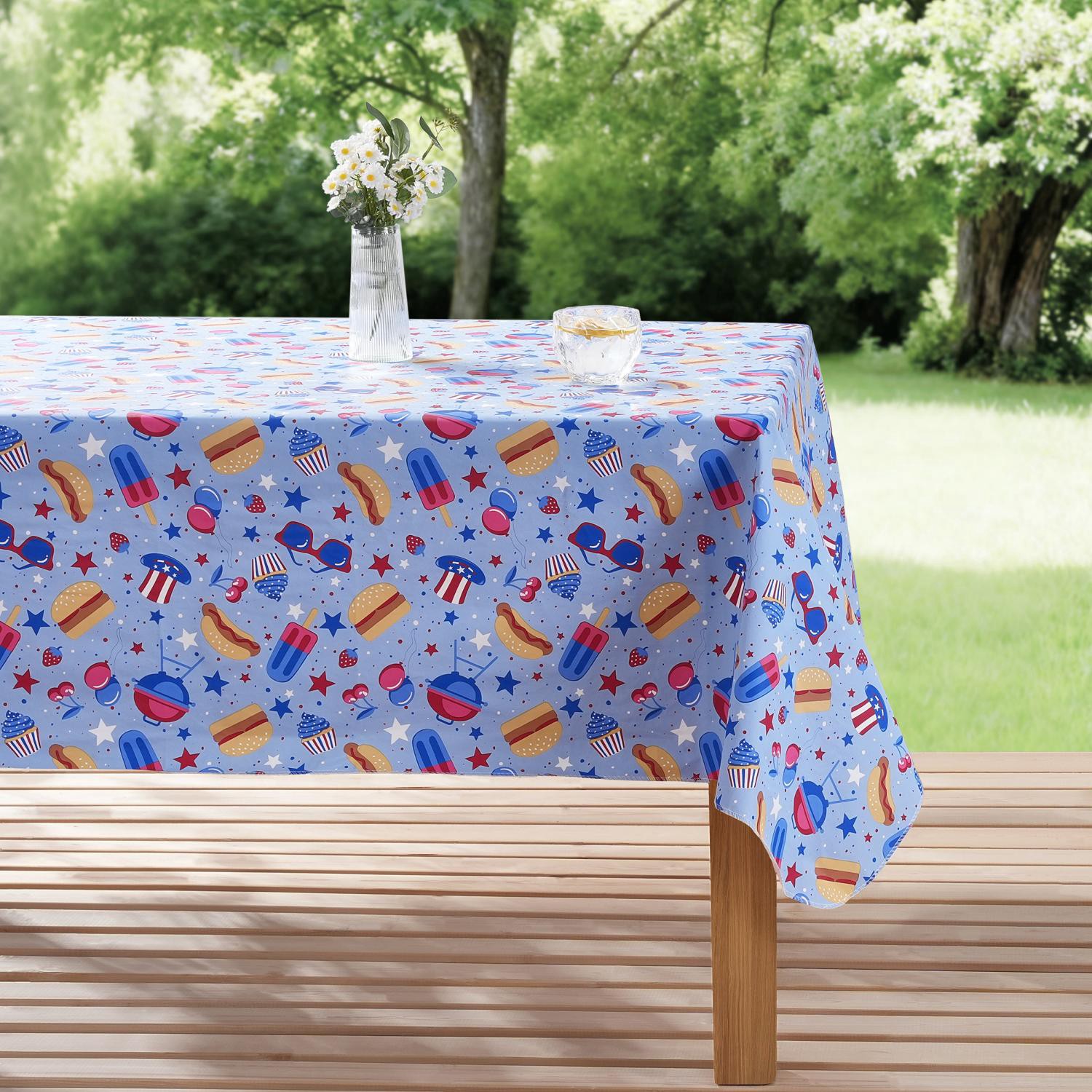 slide 1 of 4, Meijer Corporate Seasonal Summer Peva Tablecloth, American BBQ 60 in x 84 in, 60 x 84