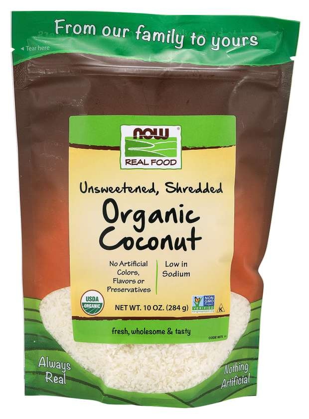 slide 1 of 1, NOW Foods Coconut, Organic, Unsweetened & Shredded, 10 oz