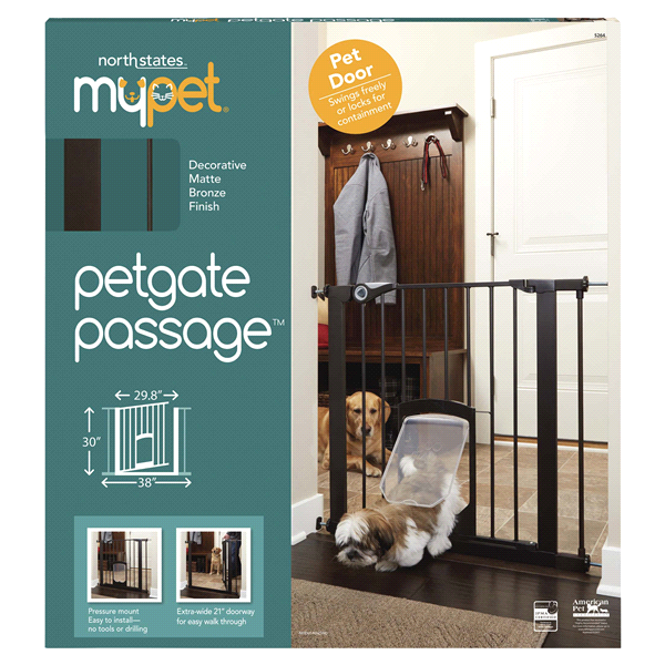 slide 1 of 1, MyPet Passage Gate with Small Pet Door - Matte Bronze, 30 in