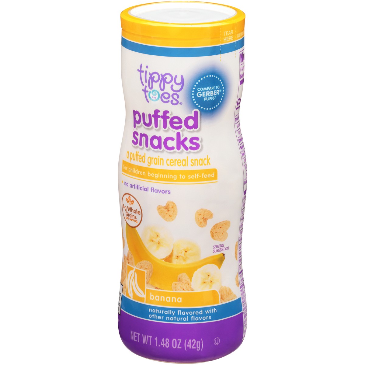 slide 2 of 12, Tippy Toes Banana Puffed Grain Cereal Snacks, 1.48 oz