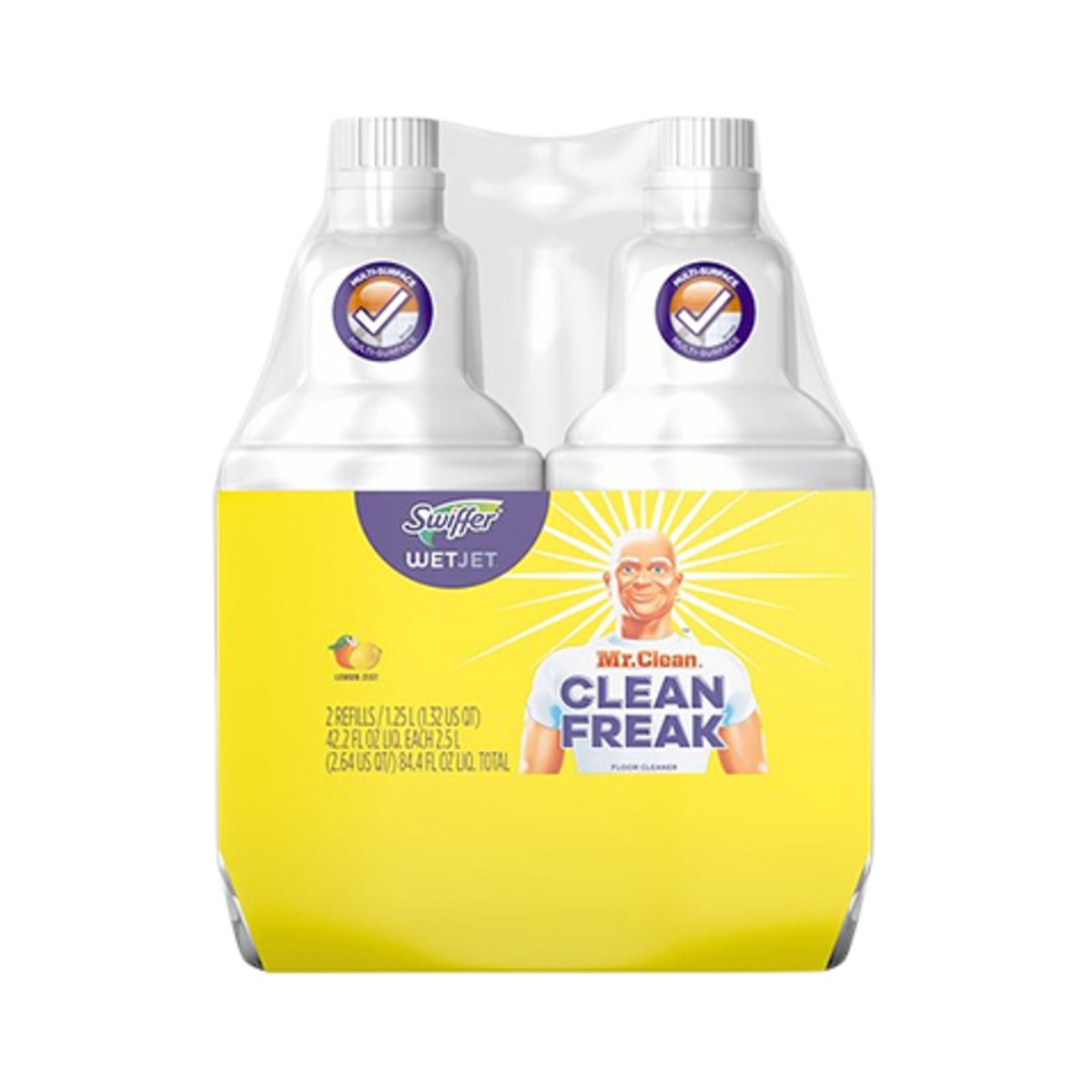 slide 1 of 3, Swiffer Wetjet With Lemon Liquid Floor Cleaner Refill Twin Pack, 2 ct; 42.2 fl oz