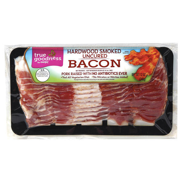 slide 1 of 1, True Goodness by Meijer Hardwood Smoked Uncured Bacon, 12 oz