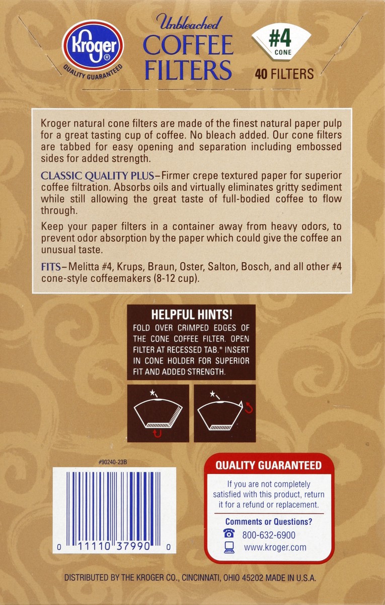 slide 4 of 5, Kroger Unbleached Cone Coffee Filters #4 - 40 ct, 40 ct