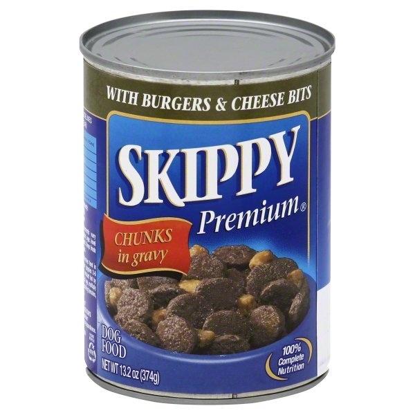 slide 1 of 1, Skippy Dog Food, Premium, with Burgers & Cheese Bits Chunks in Gravy, 13.2 oz