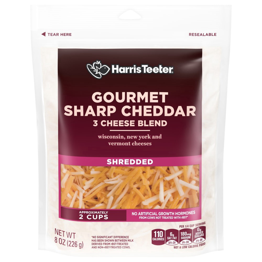slide 2 of 2, Harris Teeter­™ Gourmet Sharp Cheddar Blend Shredded Cheese, 8 oz