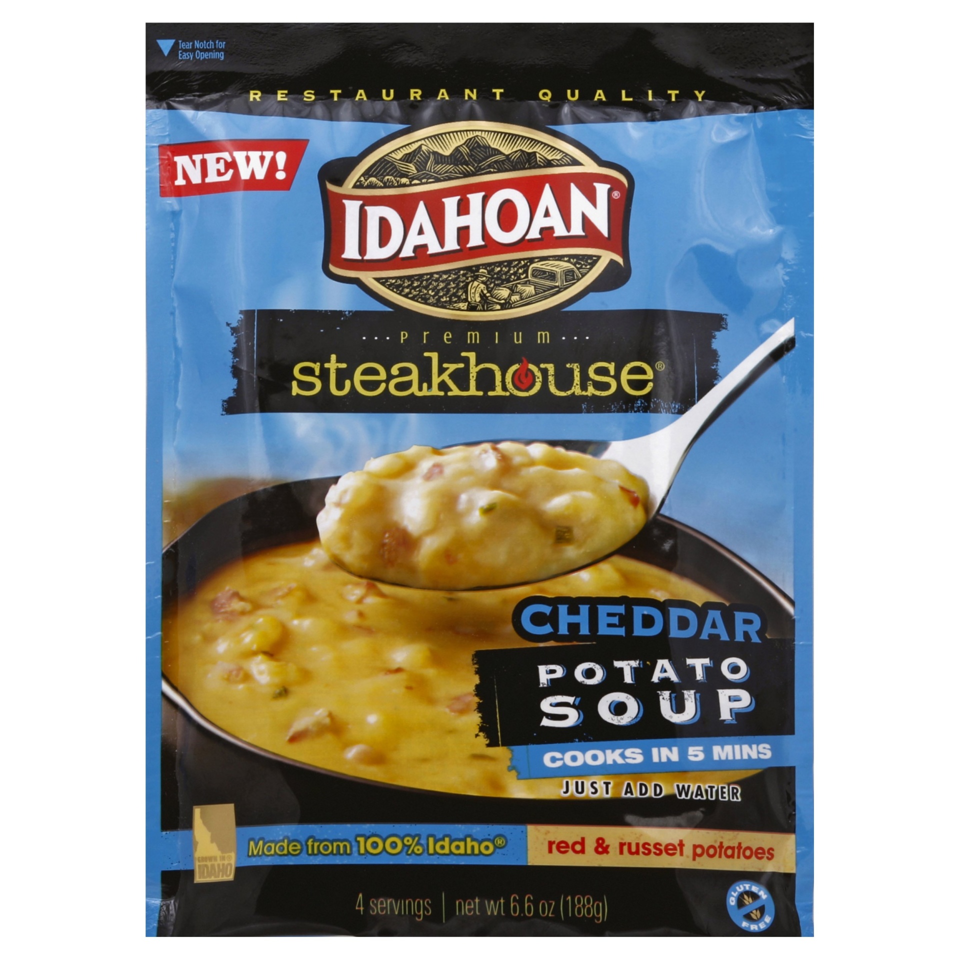 slide 1 of 6, Idahoan Steakhouse Cheddar Potato Soup, 6.6 oz