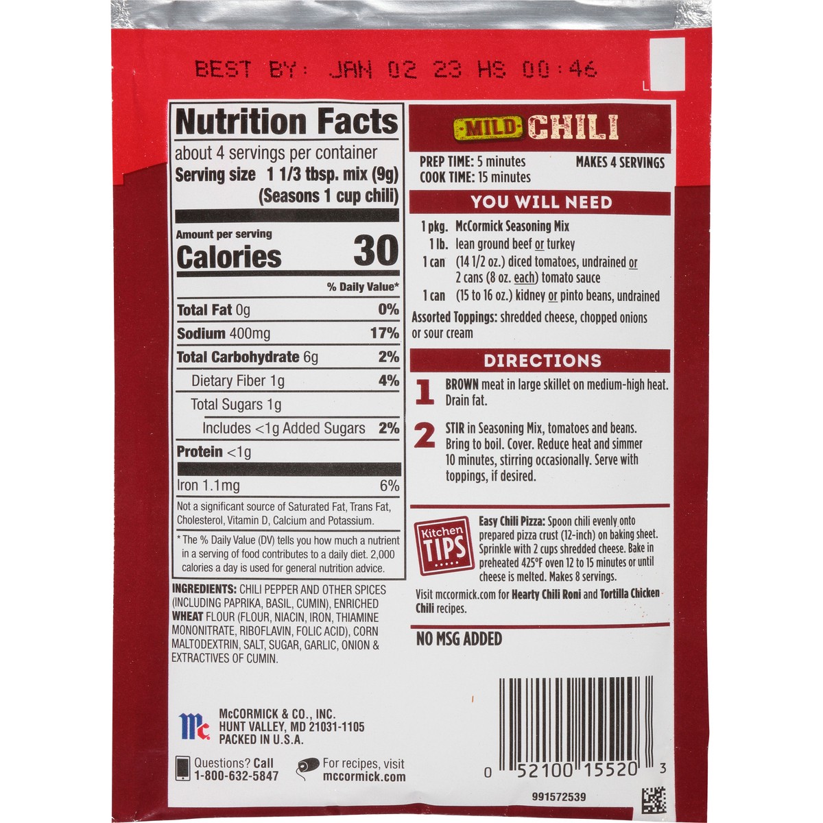 slide 2 of 8, Mccormick Mild Chili Seasoning Mix - 1.25 Oz, 1.25 oz
