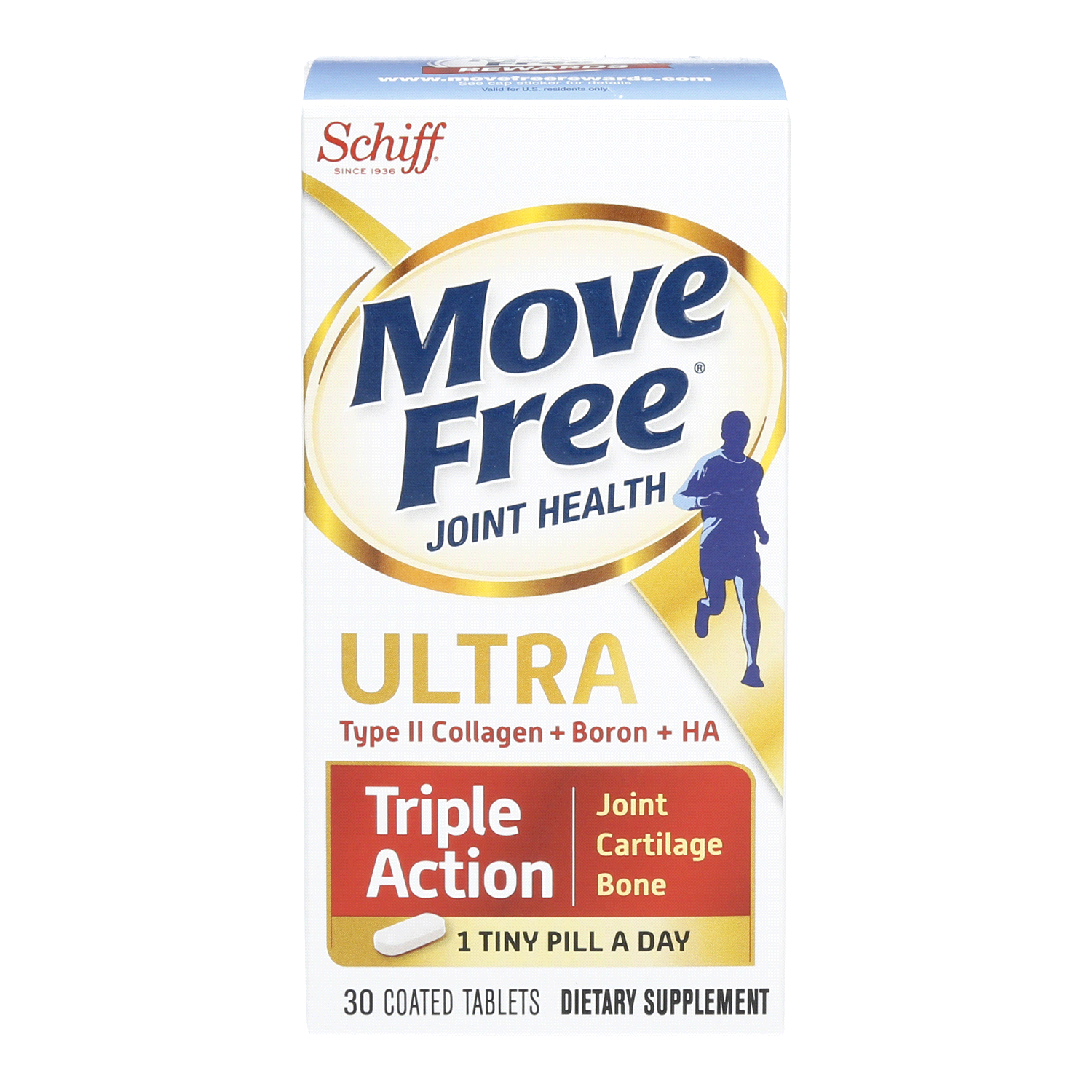 slide 1 of 3, Move Free Ultra Triple Action - Joint Health Supplement with Type II Collagen, Boron and HA, 30 ct