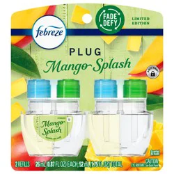 Febreze Plug In Air Freshener, Odor-Fighting Scented Oil Refill, Mango Splash Scent, 2 Refills