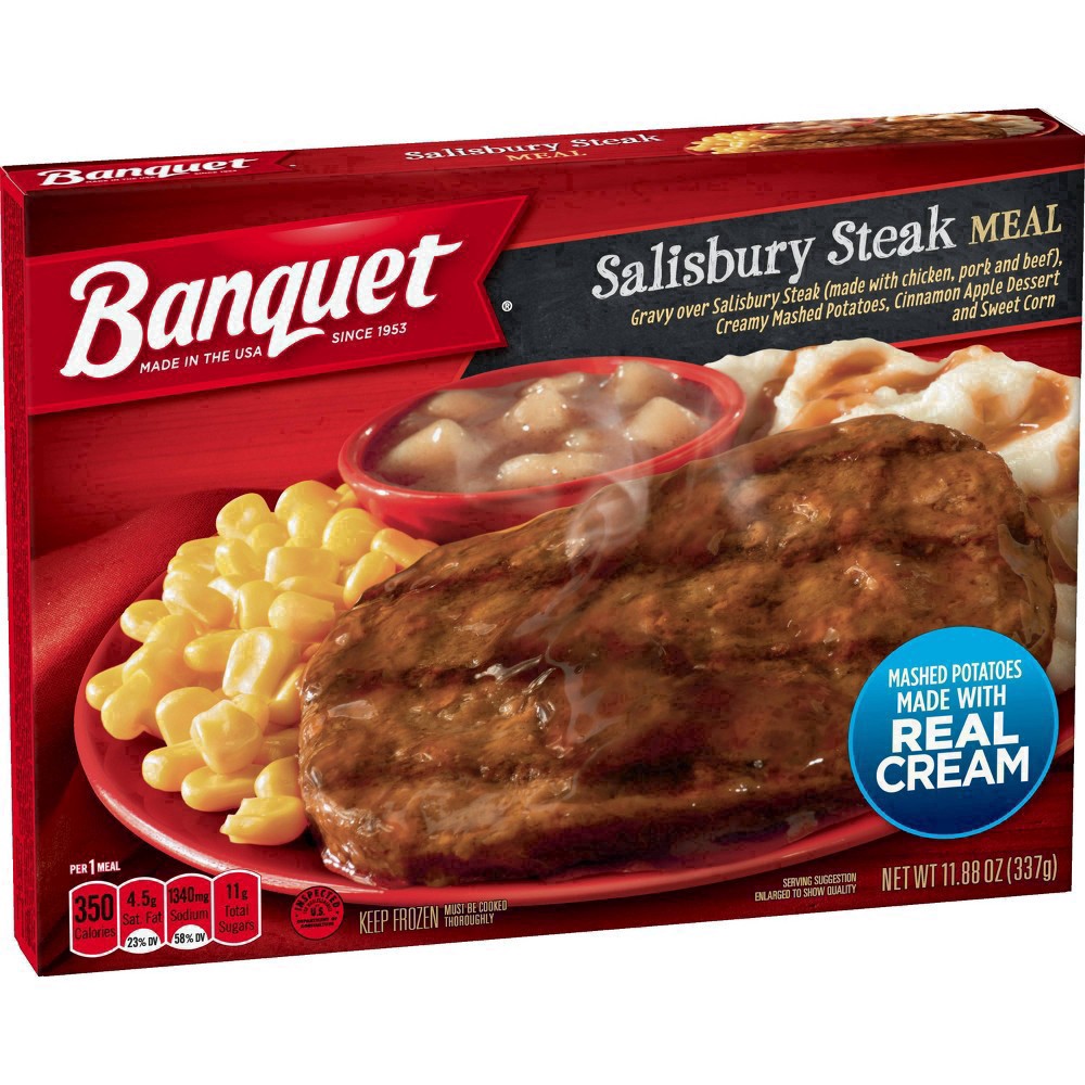 slide 25 of 28, Banquet Frozen Salisbury Steak Meal, 11.88 oz