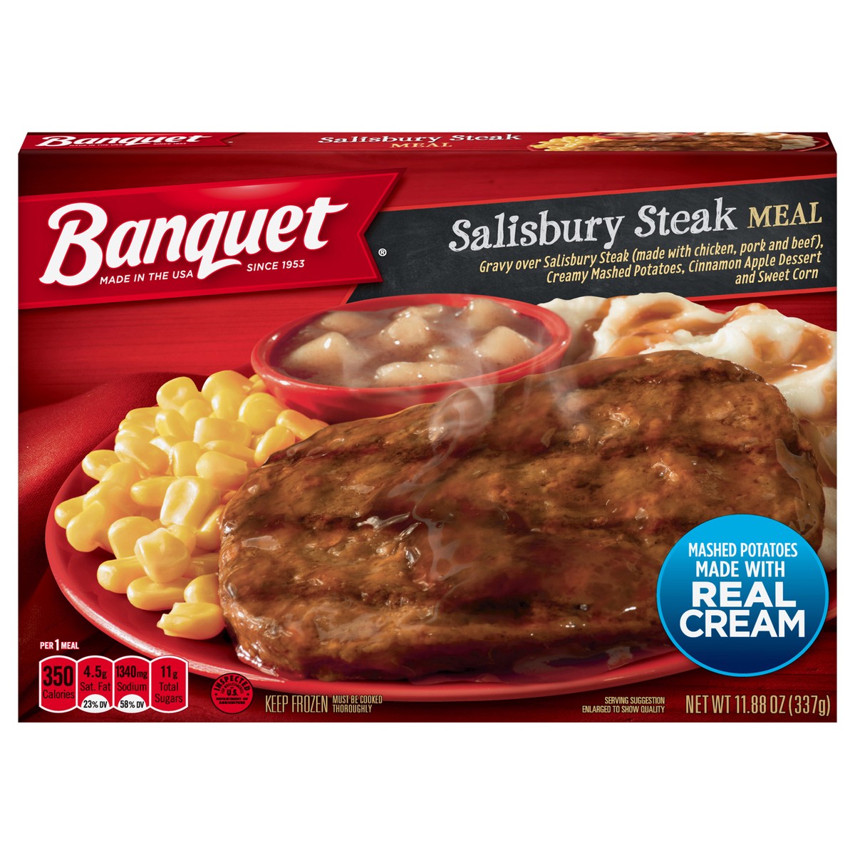 slide 1 of 28, Banquet Frozen Salisbury Steak Meal, 11.88 oz