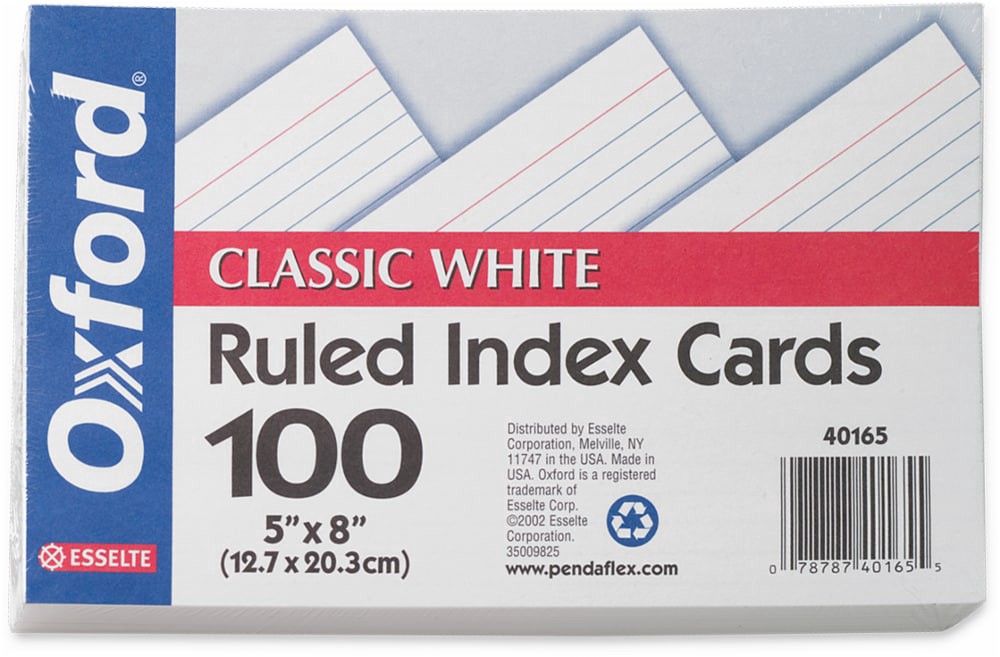 slide 1 of 1, Oxford Ruled Index Cards, 100 ct; 5 in x 8 in
