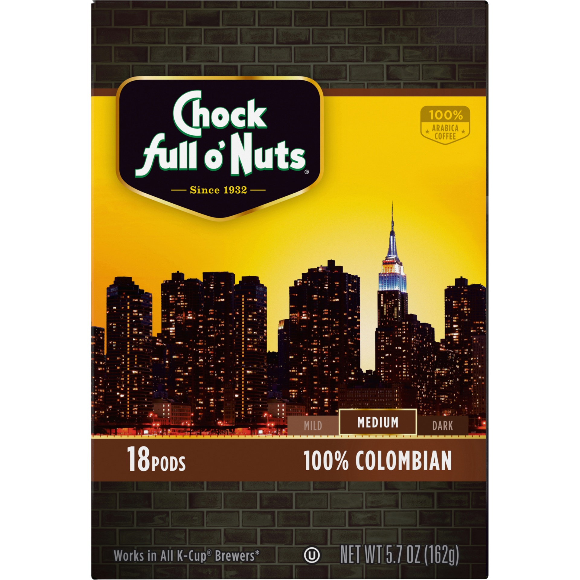 slide 5 of 7, Chock Full O' Nuts 100% Colombian Medium Roast Coffee - Single Serve Pods, 18 ct