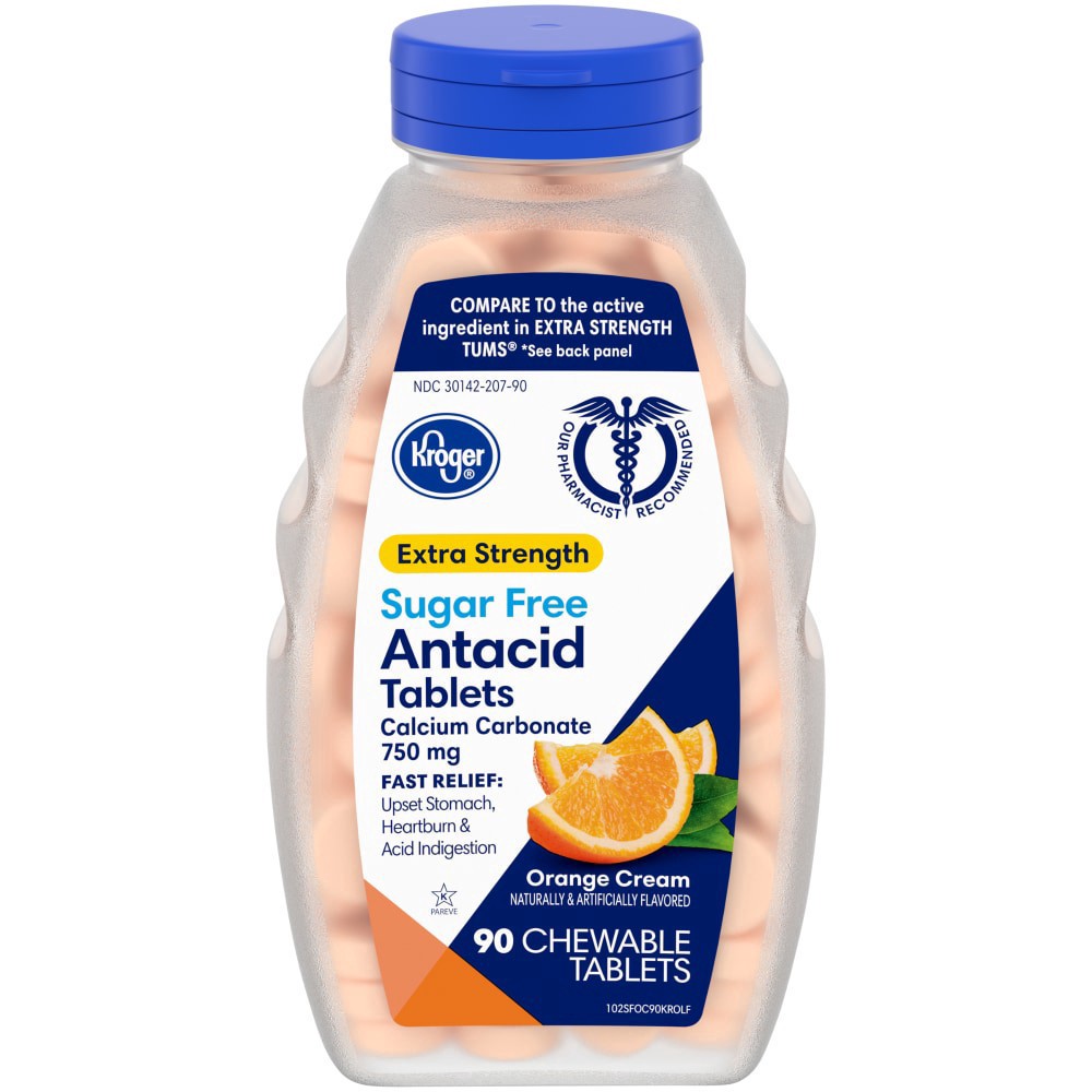 slide 4 of 4, Kroger Antacid Tablets Sugar Free Orange, 90 ct