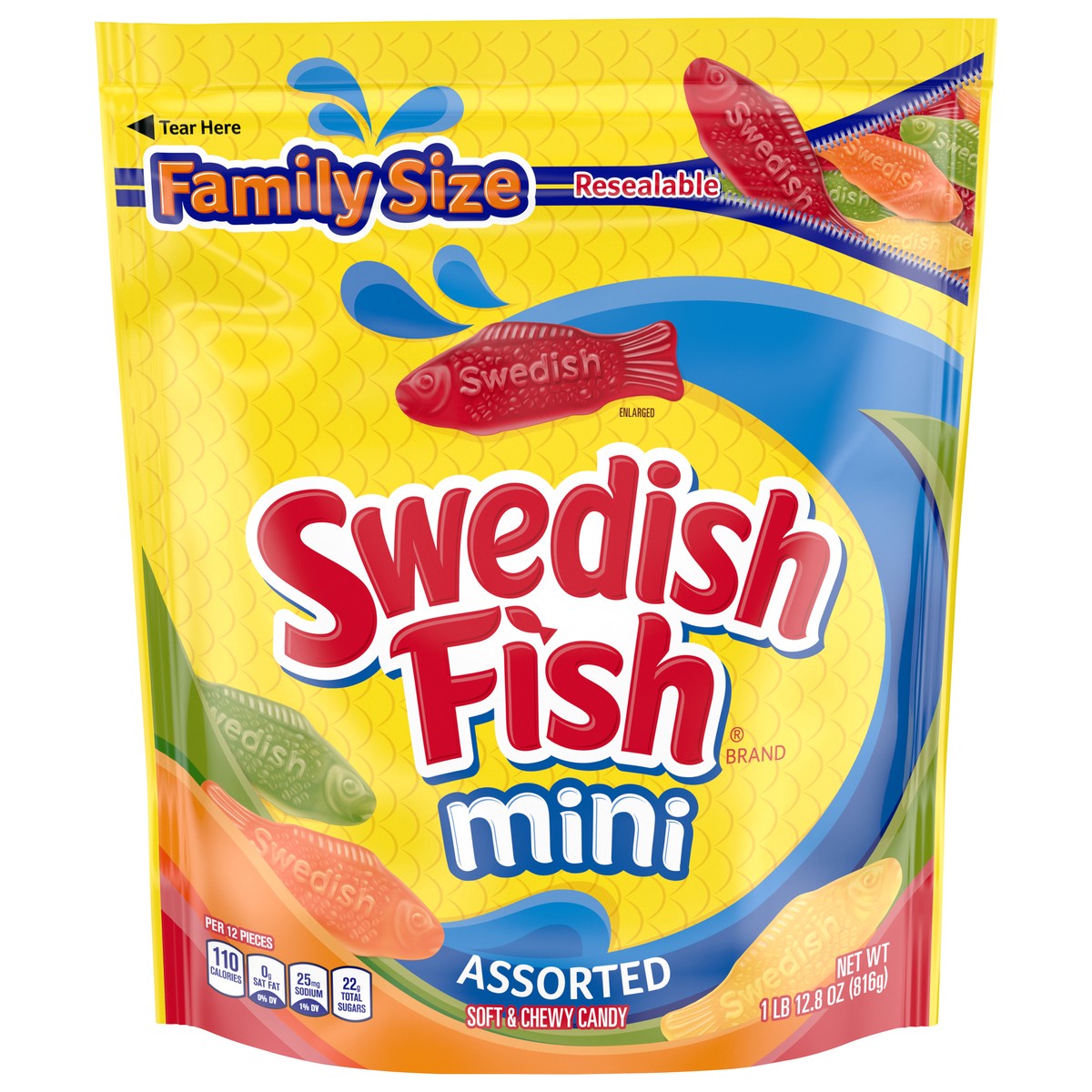 slide 9 of 11, Swedish Fish Candy Soft & Chewy Assorted Mini Family Size, 1.8 lb