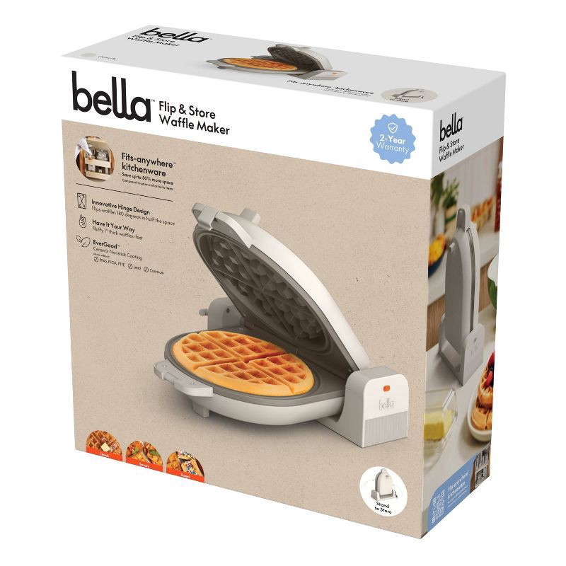 slide 11 of 13, bella Housewares bella Flip and Store Waffle Maker Oatmilk: Aluminum Cooking Surface, 1100W, Beige, Compact Design, 2-Year Warranty, 1 ct