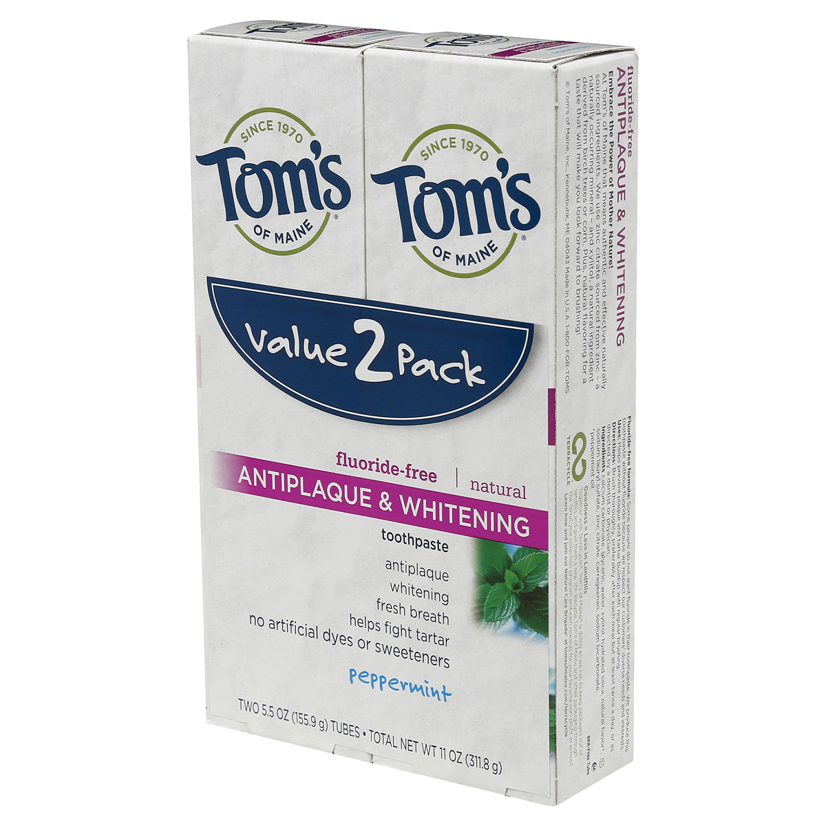 slide 2 of 8, Tom's of Maine Antiplaque and Whitening Peppermint Natural Toothpaste, 2 ct; 5.5 oz