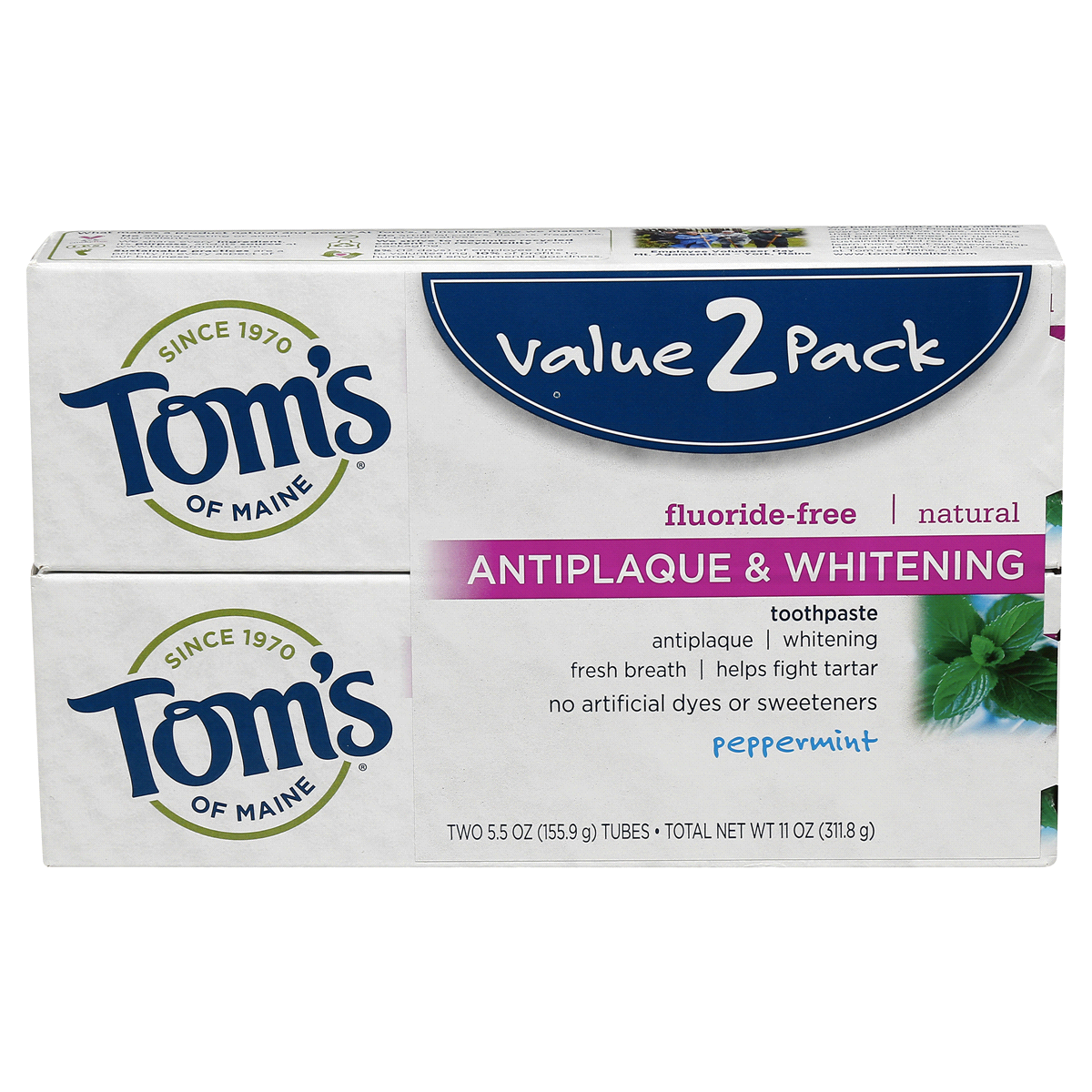 slide 4 of 8, Tom's of Maine Antiplaque and Whitening Peppermint Natural Toothpaste, 2 ct; 5.5 oz