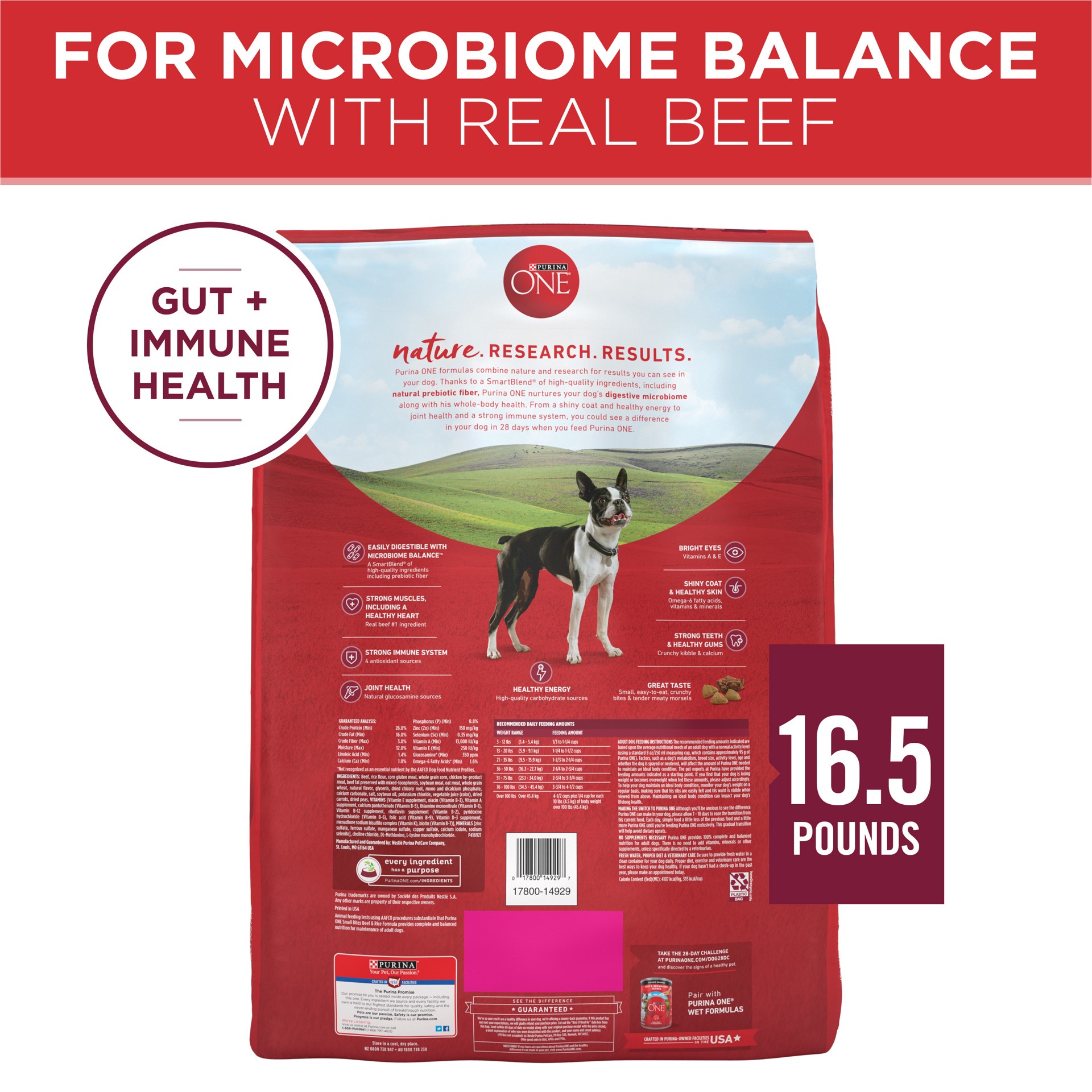 slide 6 of 9, ONE Purina ONE Small Bites Beef and Rice Formula Small High Protein Dry Dog Food Natural With Added Vitamins, Minerals and Nutrients, 16.5 lb