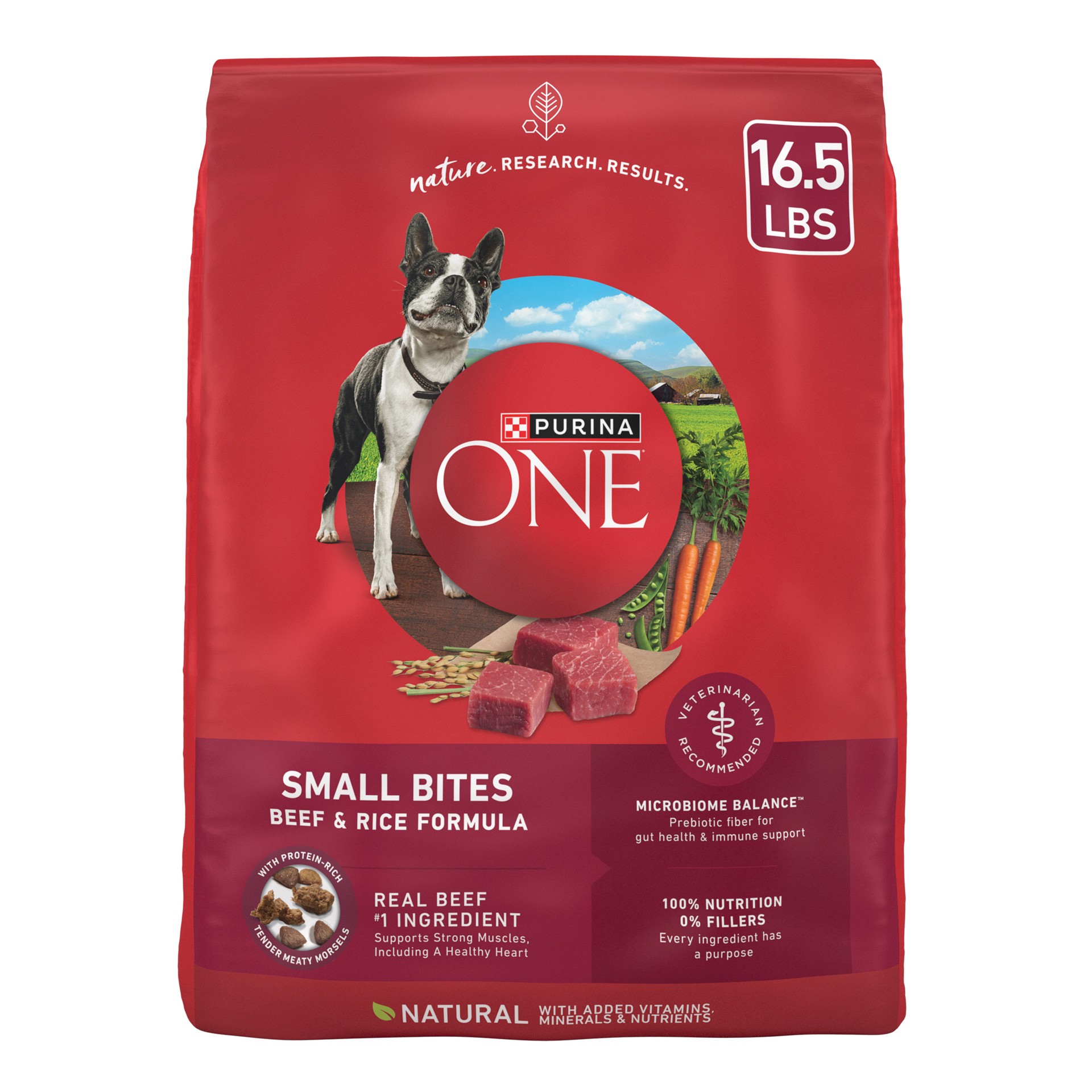 slide 1 of 9, ONE Purina ONE Small Bites Beef and Rice Formula Small High Protein Dry Dog Food Natural With Added Vitamins, Minerals and Nutrients, 16.5 lb