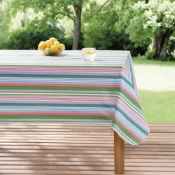 Meijer Corporate Seasonal Summer Peva Tablecloth, Stripe Green, 60 In X 84 In