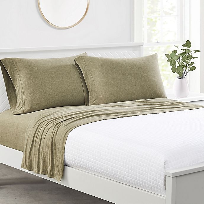 slide 1 of 2, Simply Essential Heathered Cotton Jersey Twin XL Sheet Set - Olive, 1 ct